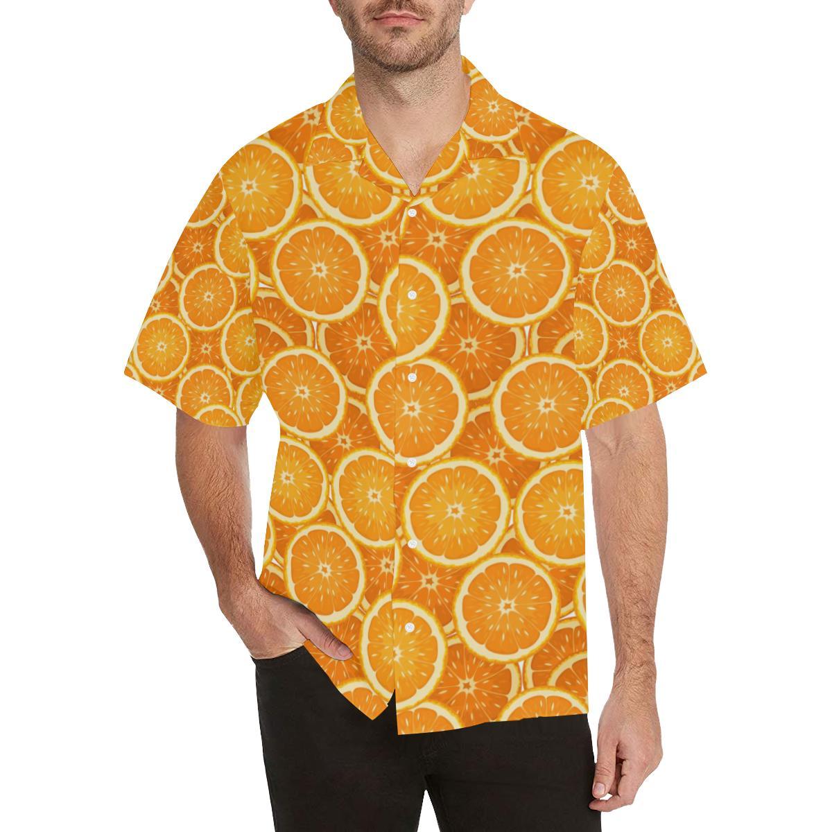 Sliced Orange Pattern Mens All Over Print Hawaiian Shirt