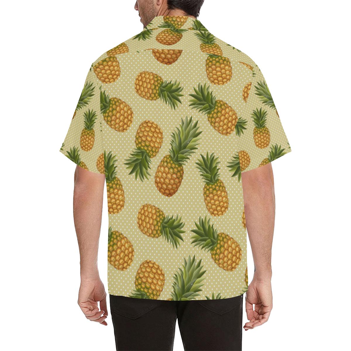 Pineapple Pattern Pokka Dot Background Mens All Over Print Hawaiian Shirt