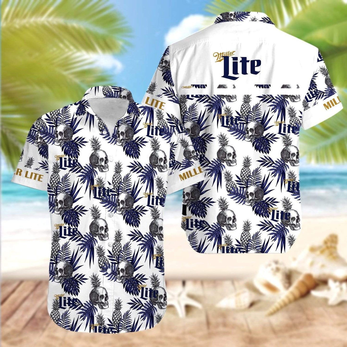 Skull Miller Lite pineapple Unisex Hawaiian Aloha Shirt #V