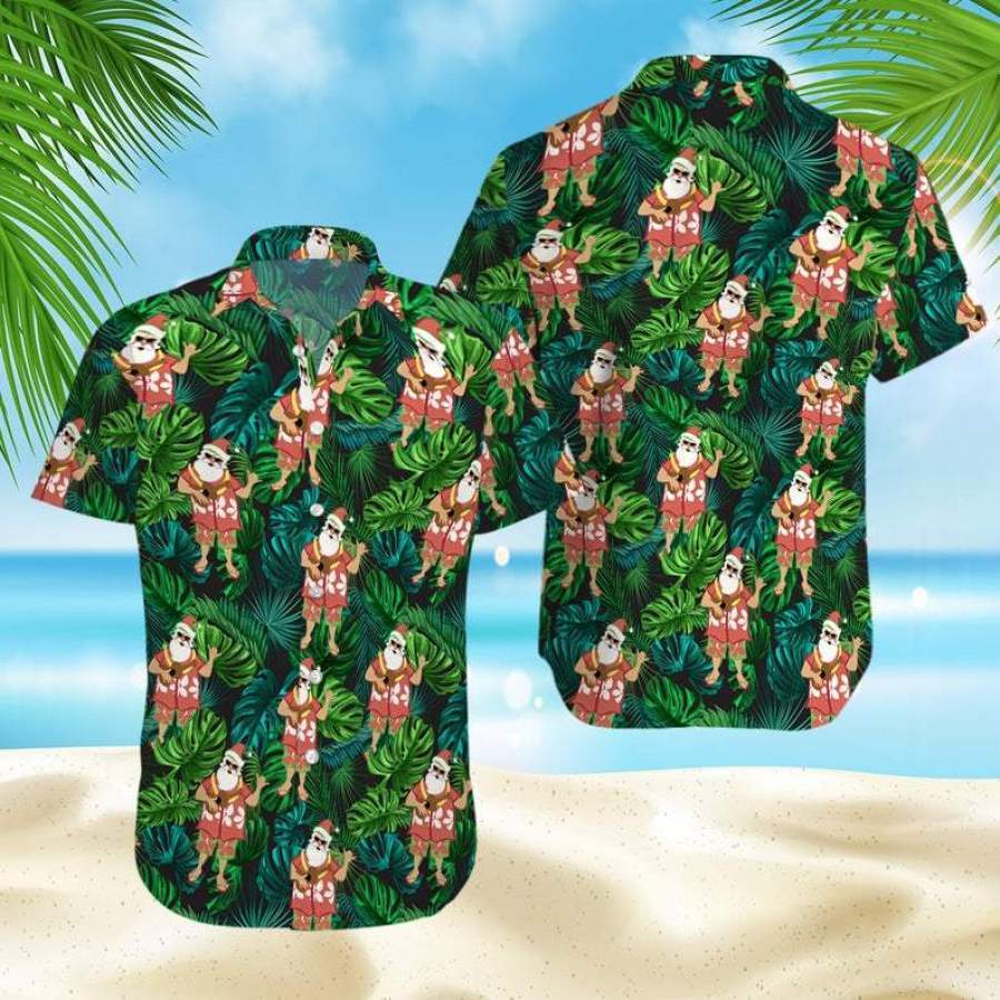 Christmas Santa Claus with ukulele Funny Hawaiian Aloha Shirts #V