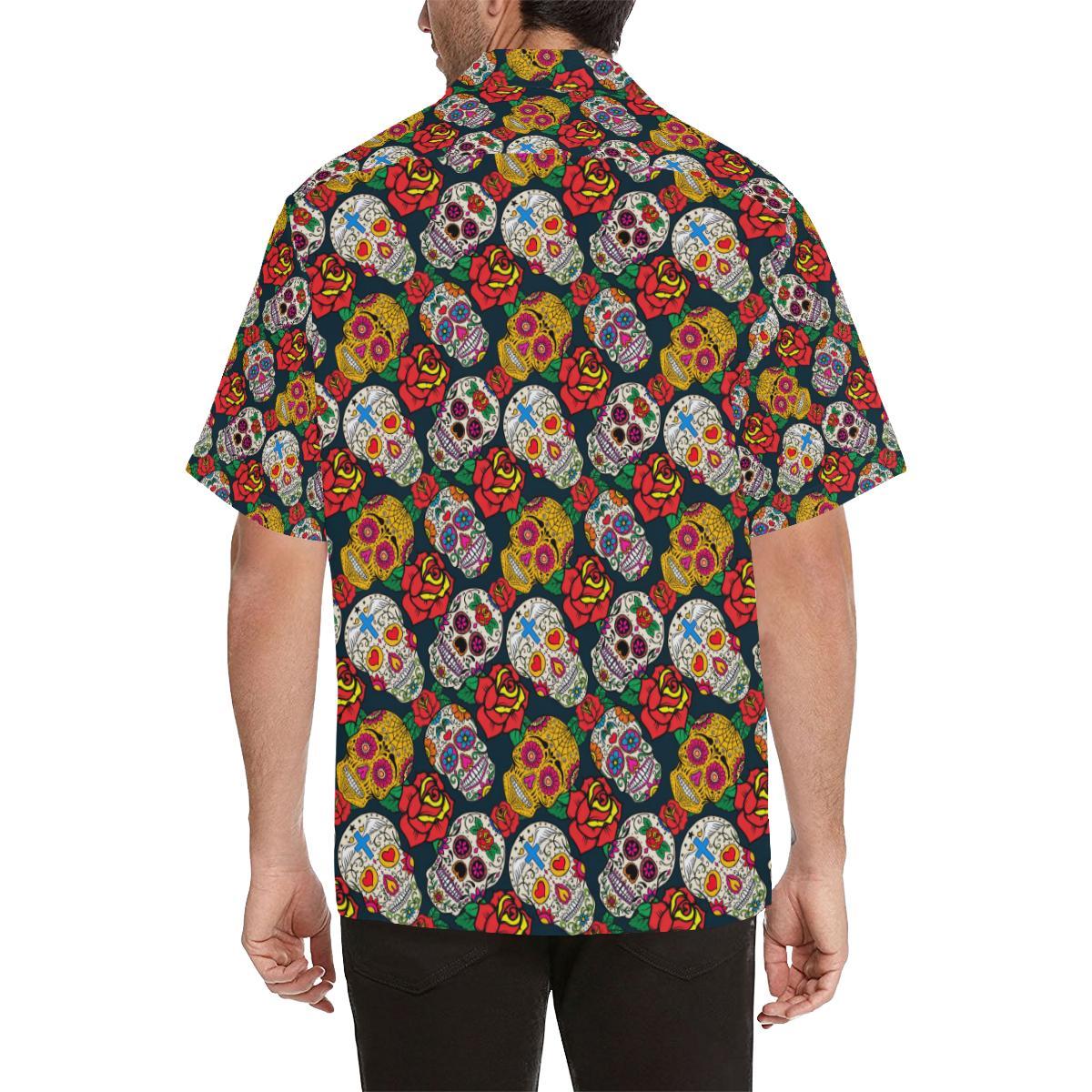 Suger Skull Pattern Background Mens All Over Print Hawaiian Shirt