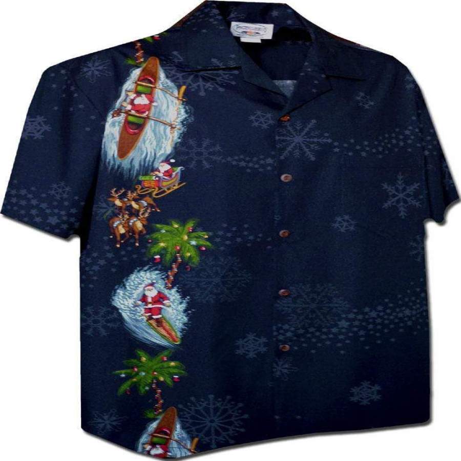 Hawaiian Aloha Shirts Christmas Santa Claus Snowflakes