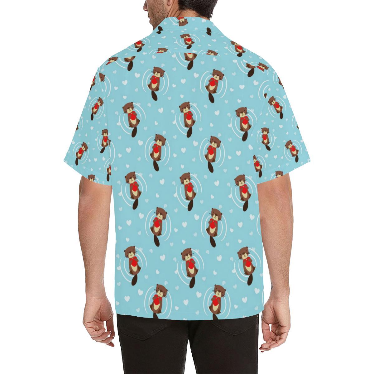 Otter Heart Pattern Mens All Over Print Hawaiian Shirt