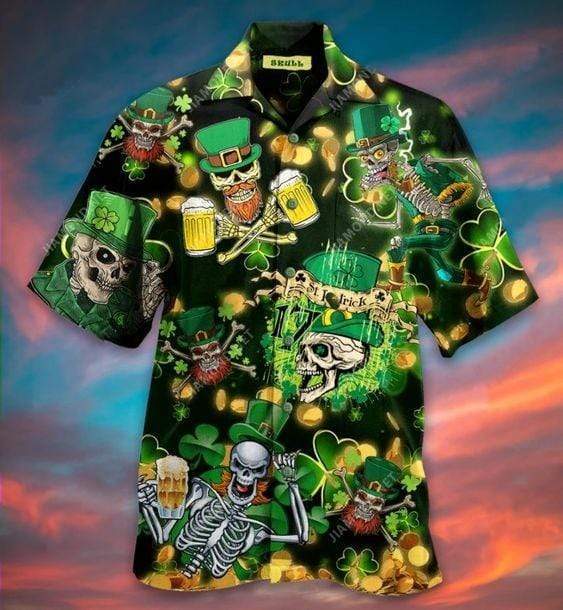 Hawaiian Aloha Shirts St Patrick's Day Skull Beer