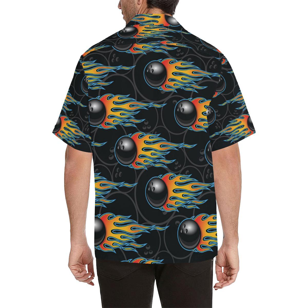 Bowling Balls Flame Pattern Mens All Over Print Hawaiian Shirt