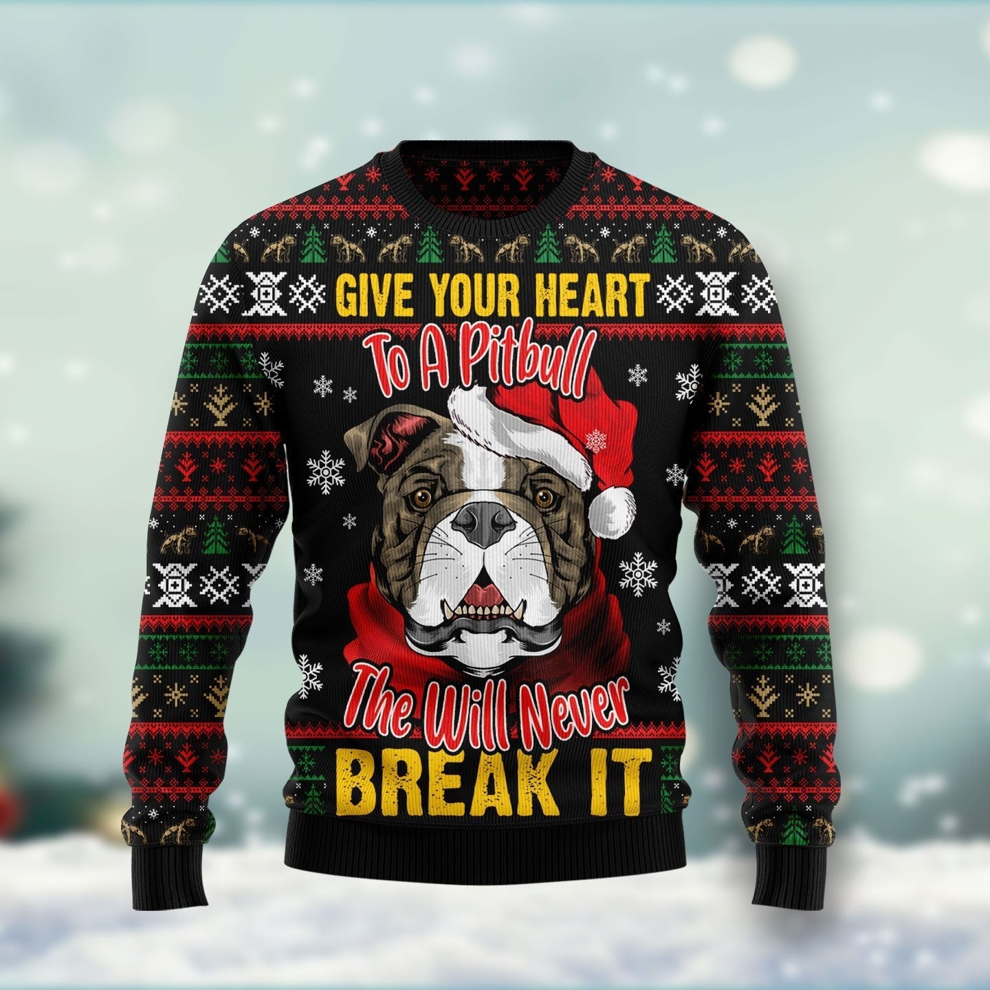 Give Your Heart Pitbull Dog Ugly Christmas Sweater 