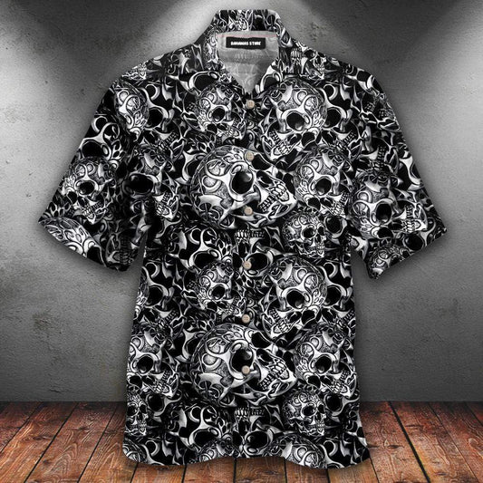 Matrix Iron Skull B&amp;amp;W Aloha Hawaiian Shirts #DH