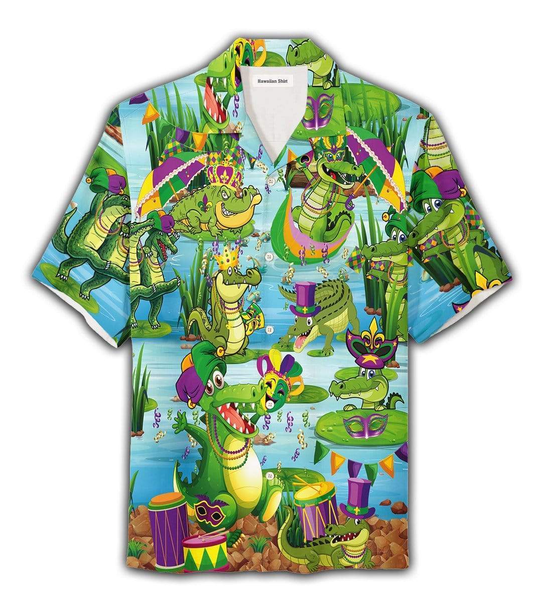 Crocodile Wearing Mardi Gras Hawaiian Aloha Shirts #DH