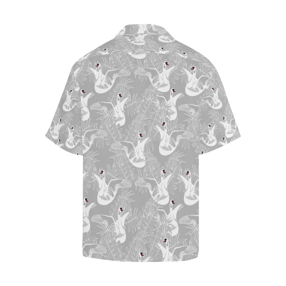 White Swan Gray Background Mens All Over Print Hawaiian Shirt