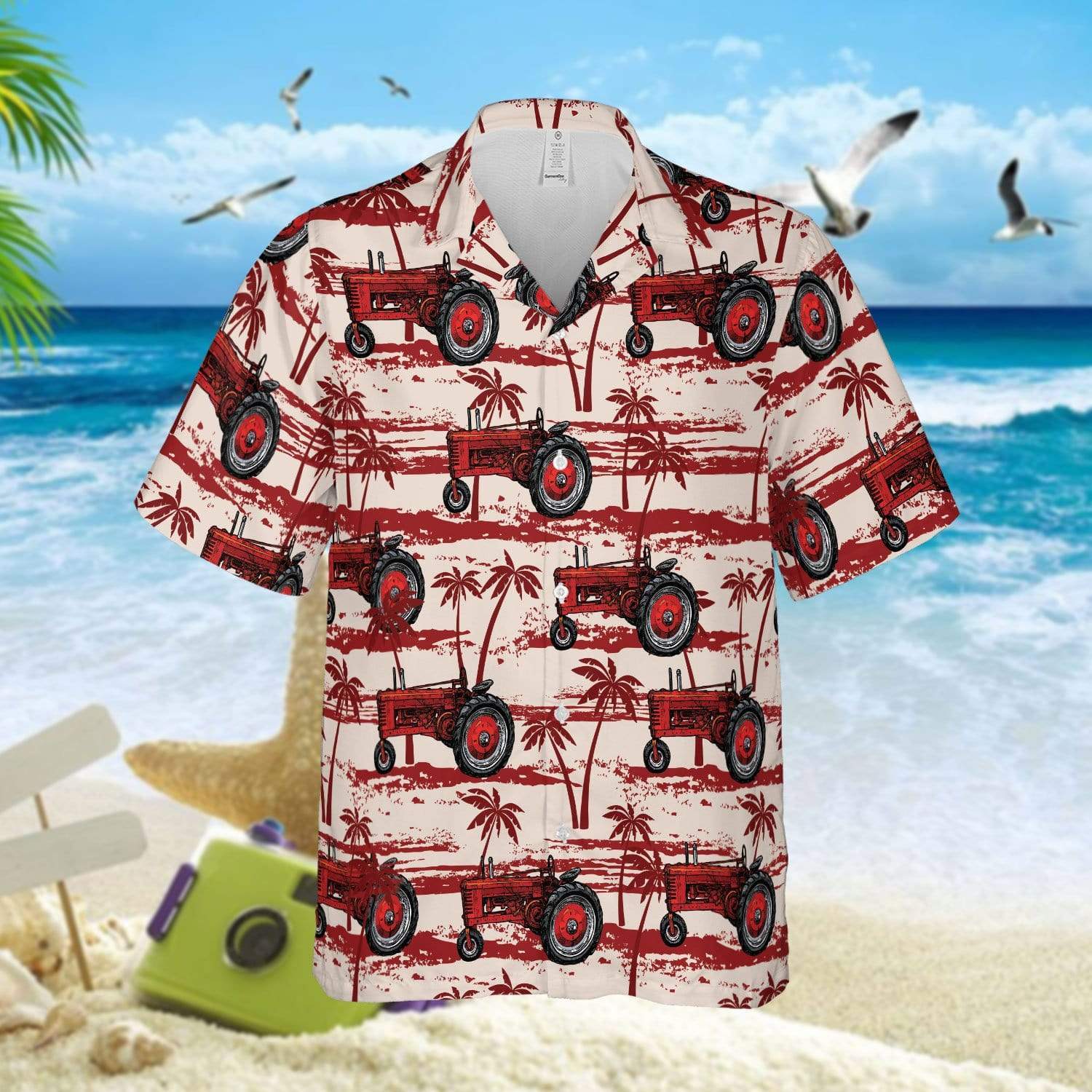 Red Tractor Palm Tree Unisex Hawaiian Shirts - Beach Shorts #090721H