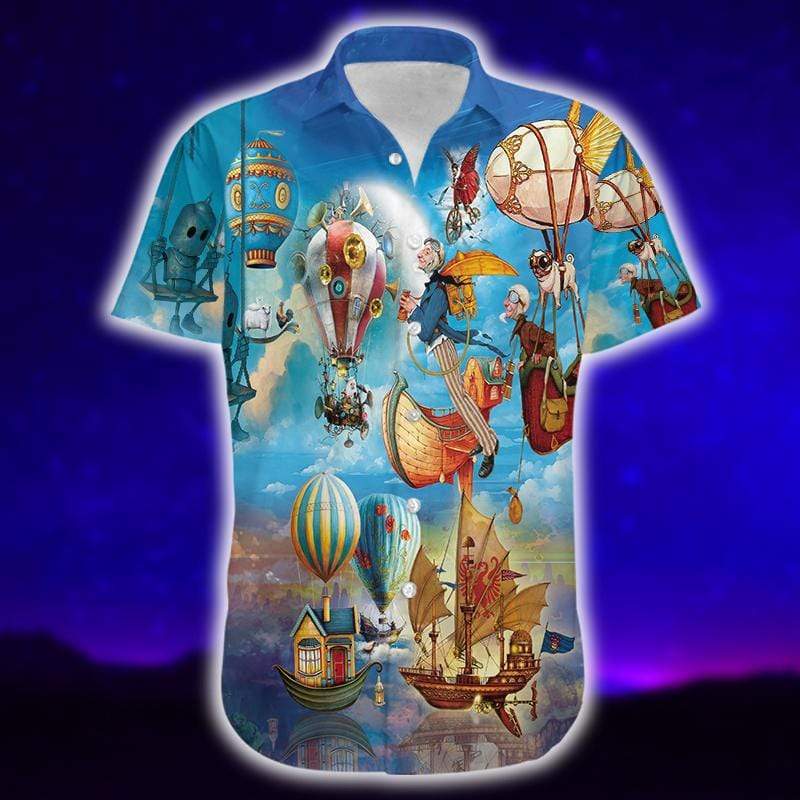 Beautiful Sky With Hot Air Balloons Hawaiian Aloha Shirts