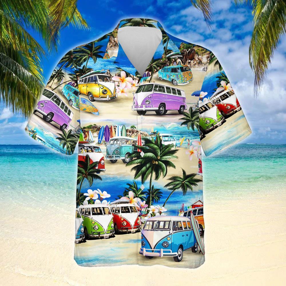 Camper Van Camping In A Tropical Beach Hawaiian Shirt Thh2413Hw