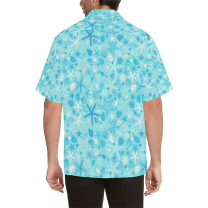 Starfish Shell Blue Theme Pattern Mens All Over Print Hawaiian Shirt