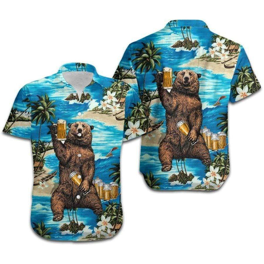 Hawaiian Aloha Shirts Bear With Beer On The Beach