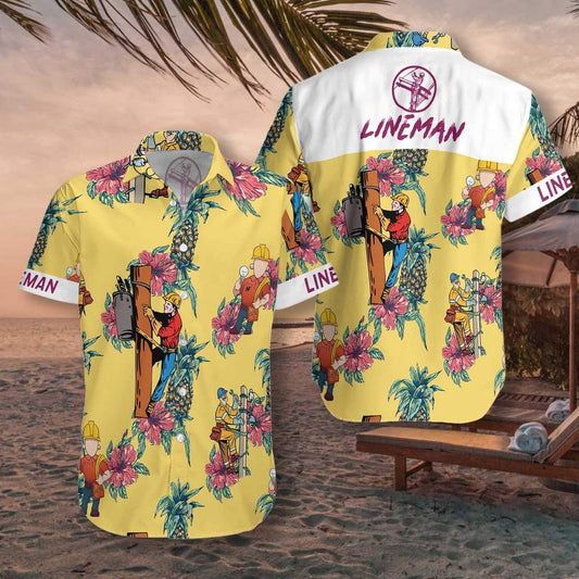 Lineman Pineapple Yellow Unisex Hawaiian Shirts