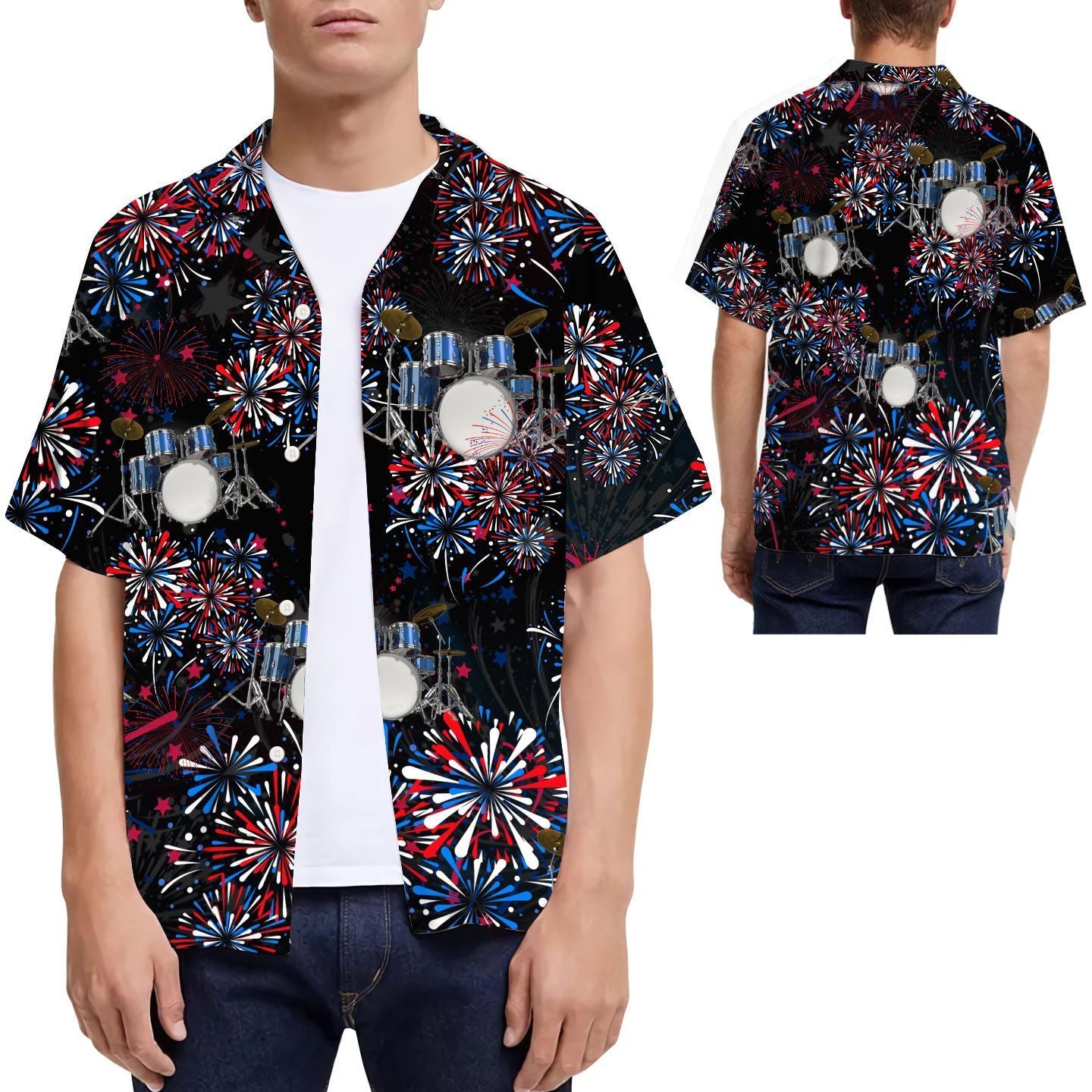 Drums American Independence Day 4th Of July Fireworks Men Hawaiian Shirt, Summer Shirt, Beach Shirts