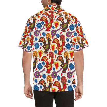 Colorful Rooster Chicken Guitar Pattern Mens All Over Print Hawaiian Shirt