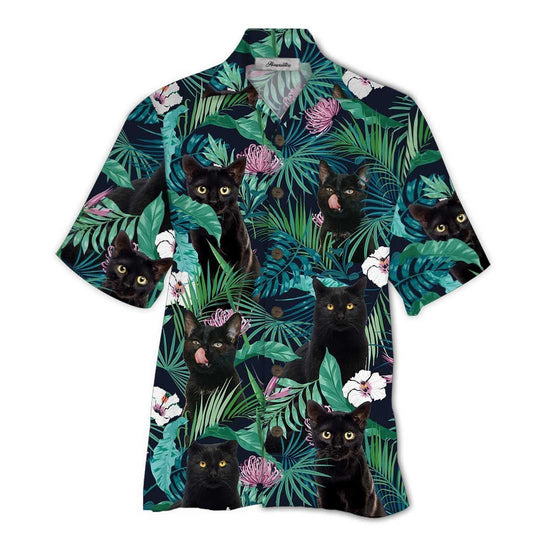 Black Cat Blue Awesome Design Unisex Hawaiian Shirt 