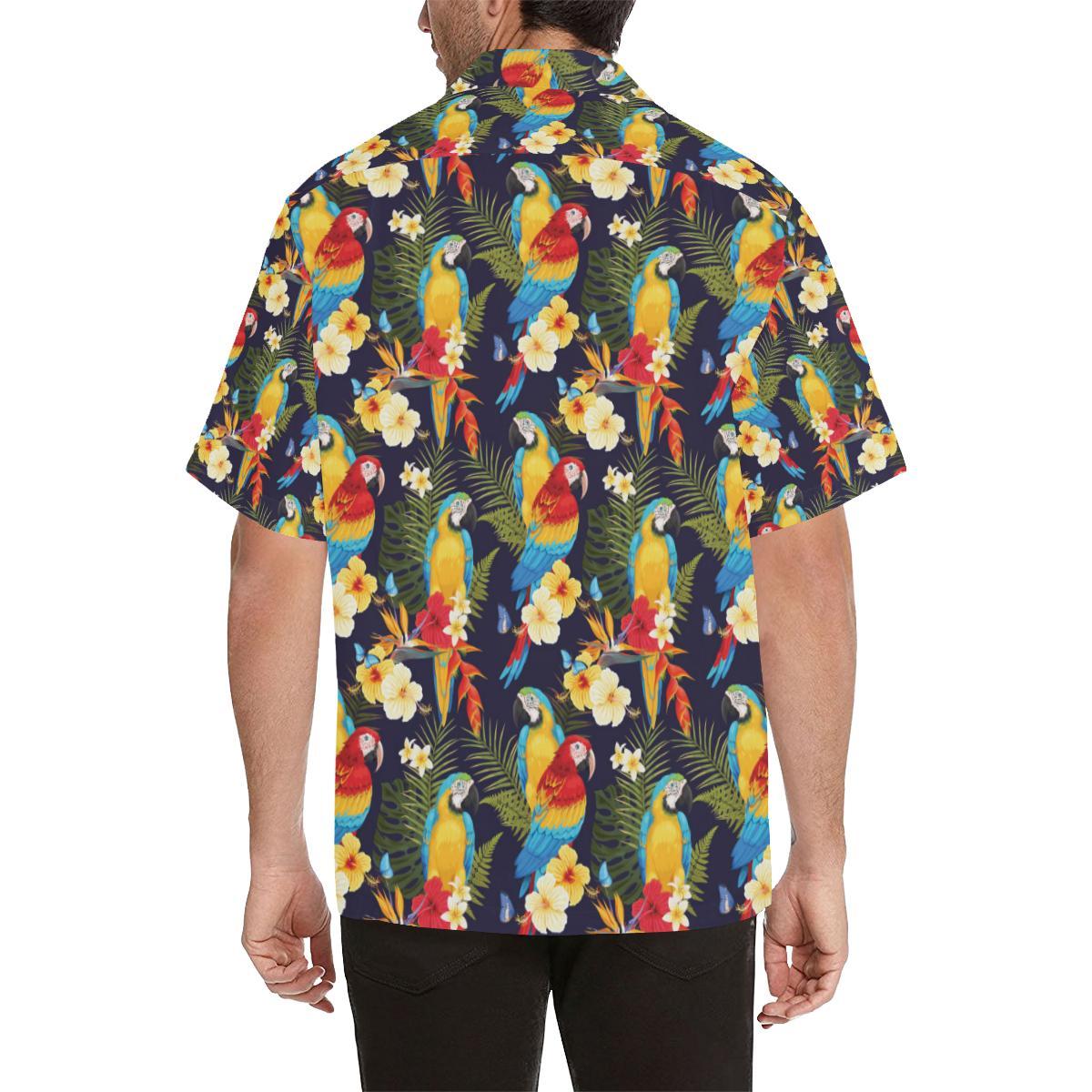 Colorful Parrot Flower Pattern Mens All Over Print Hawaiian Shirt