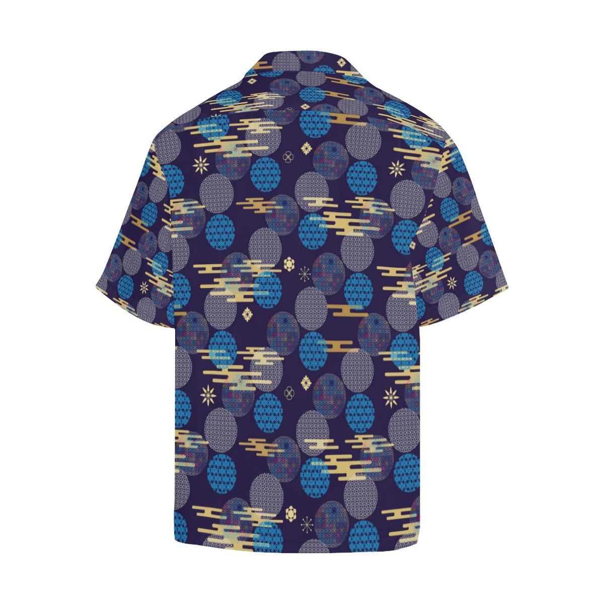 Blue Japanese Pattern Cloud Wave Flower Mens All Over Print Hawaiian Shirt