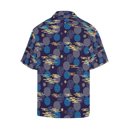 Blue Japanese Pattern Cloud Wave Flower Mens All Over Print Hawaiian Shirt