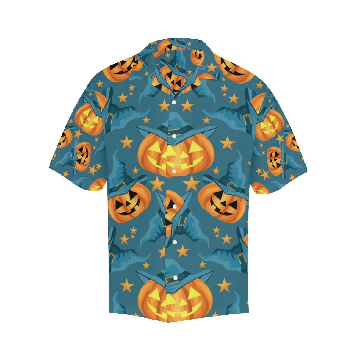 Halloween Pumpkin Witch Hat Pattern Mens All Over Print Hawaiian Shirt