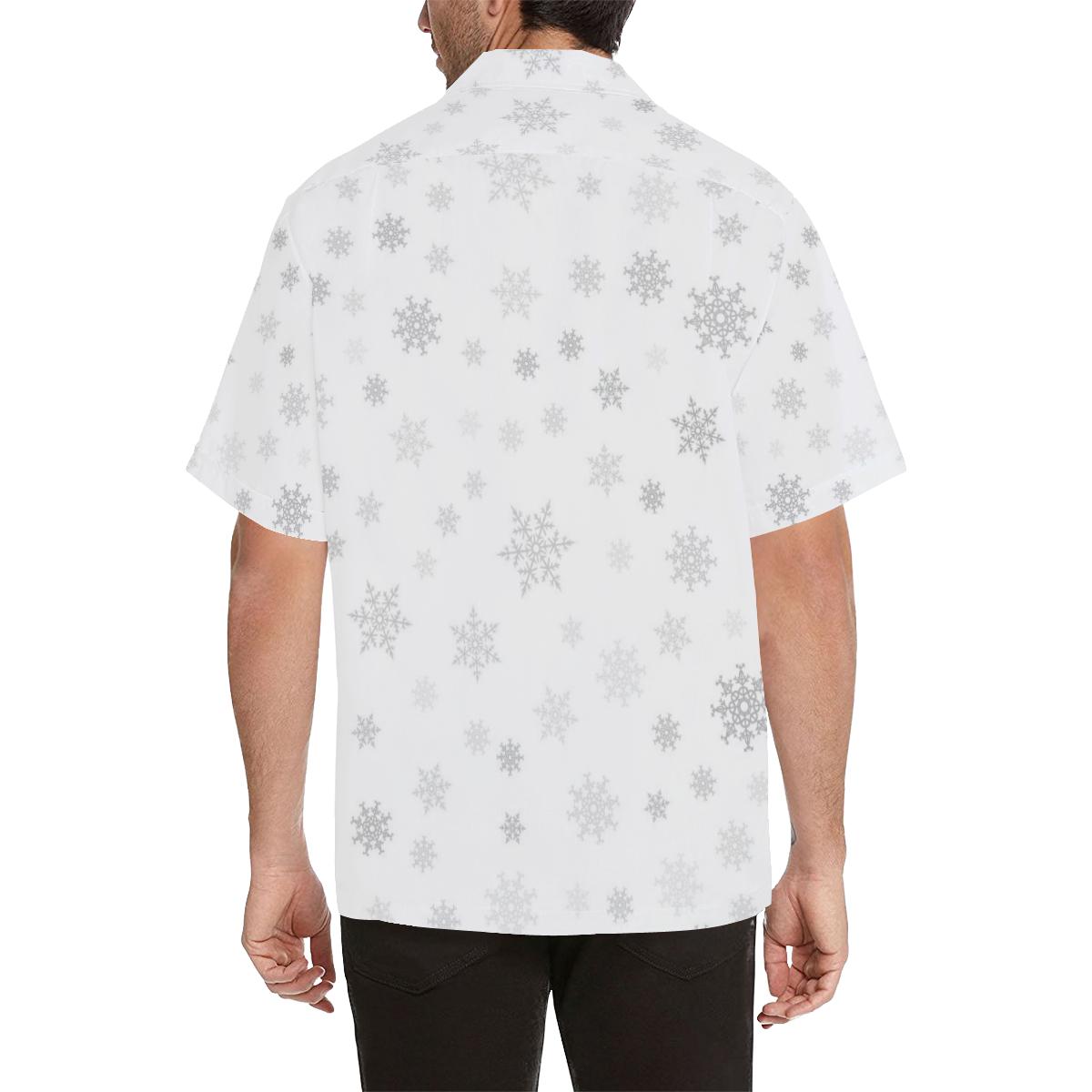 Snowflake Pattern White Background Mens All Over Print Hawaiian Shirt