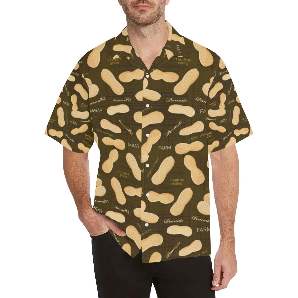 Peanut Pattern Green Background Mens All Over Print Hawaiian Shirt