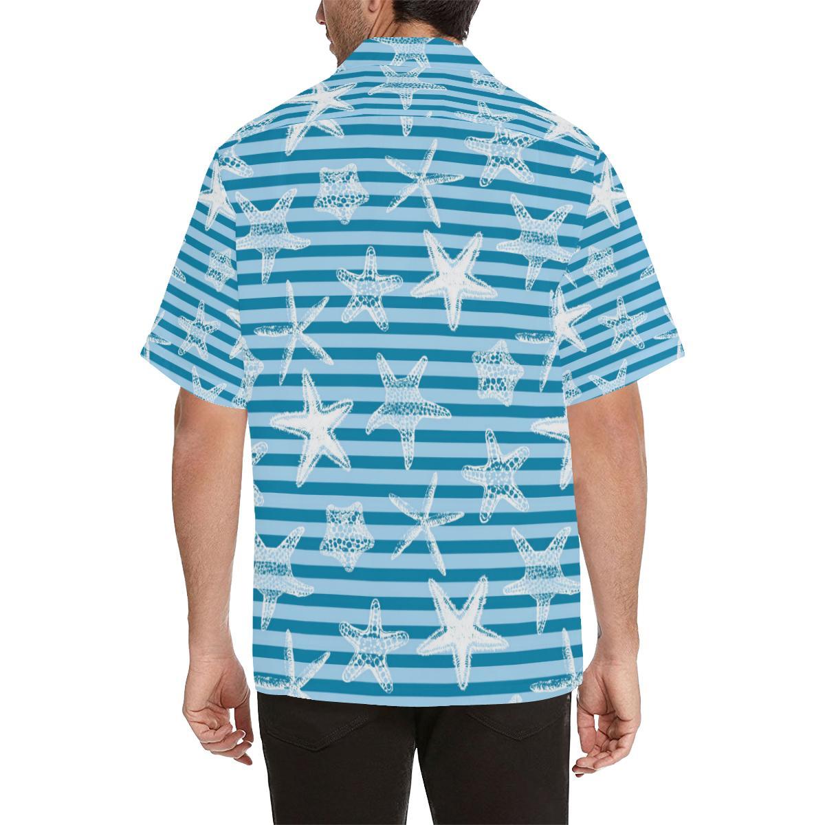 Starfish Blue Blackground Mens All Over Print Hawaiian Shirt