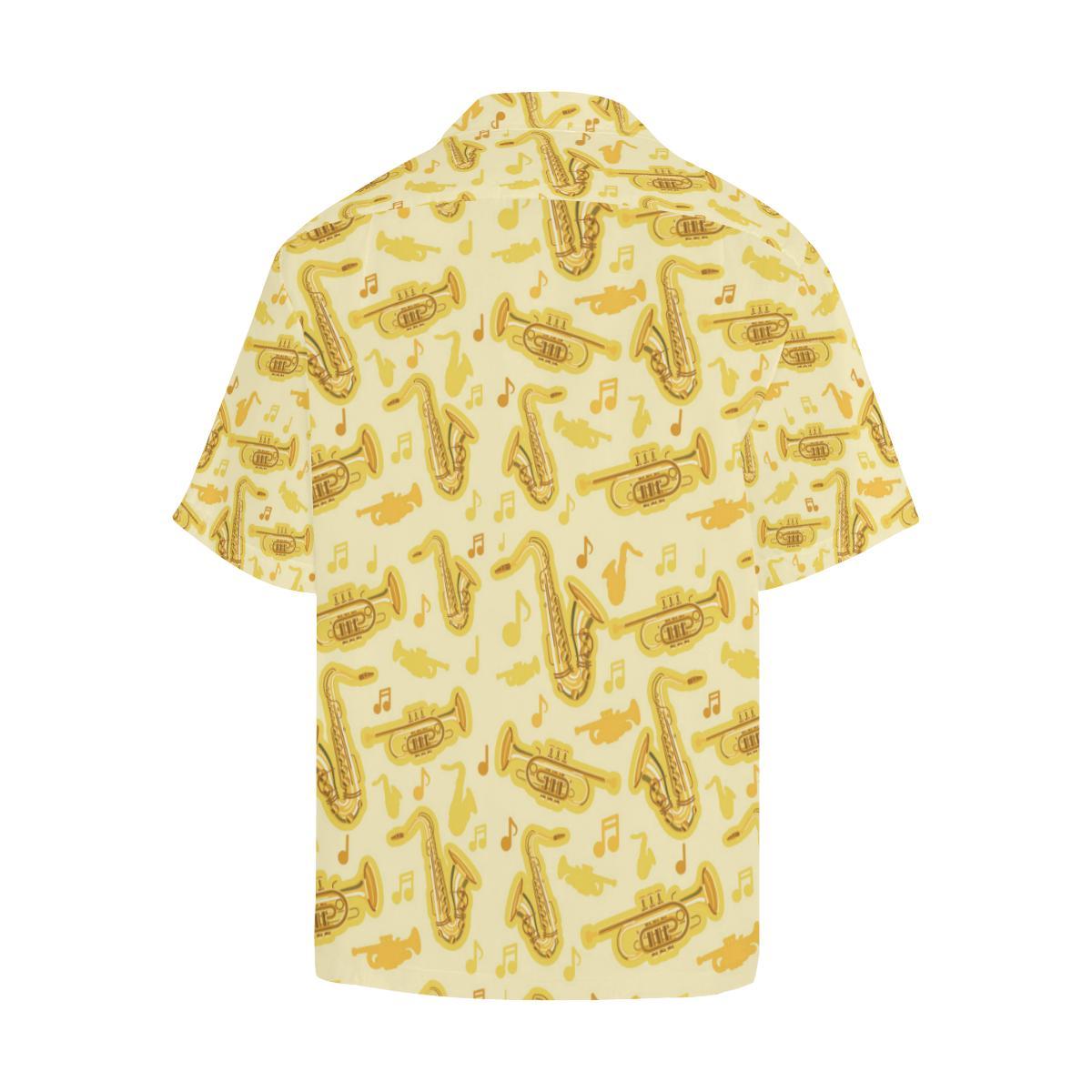 Saxophone Cornet Pattern Yellow Background Mens All Over Print Hawaiian Shirt