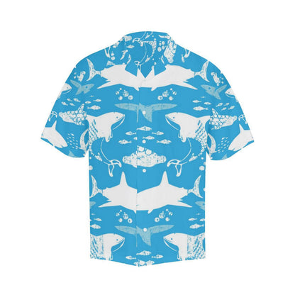 Shark Pattern Blue Theme Mens All Over Print Hawaiian Shirt