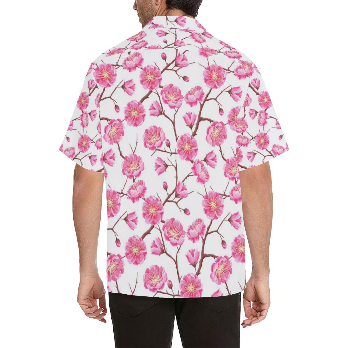 Pink Sakura Pattern Mens All Over Print Hawaiian Shirt