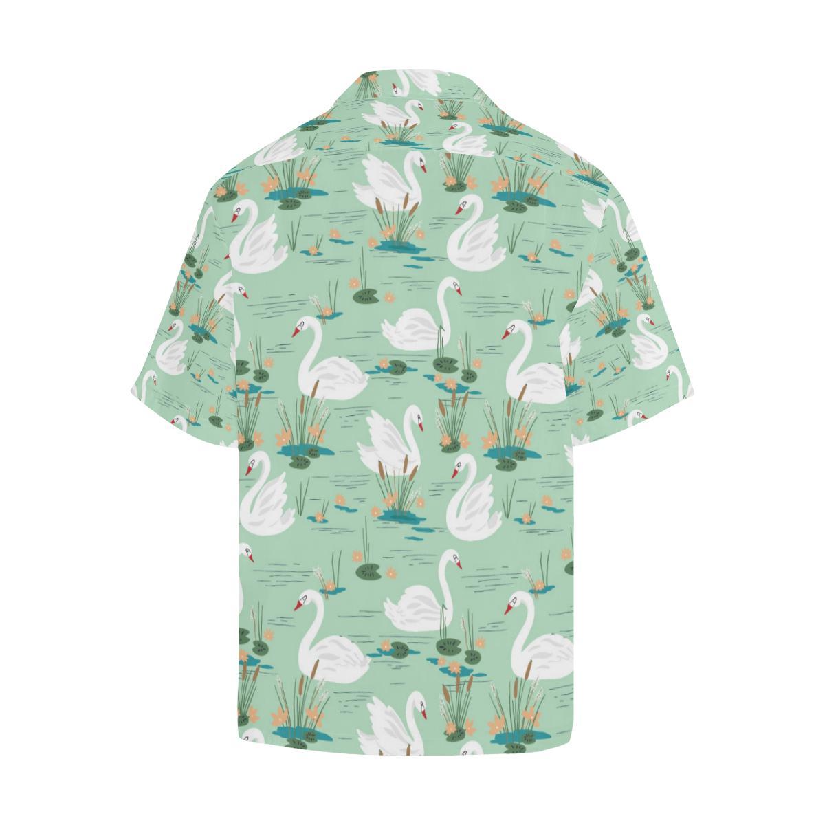 White Swan Lake Pattern Mens All Over Print Hawaiian Shirt