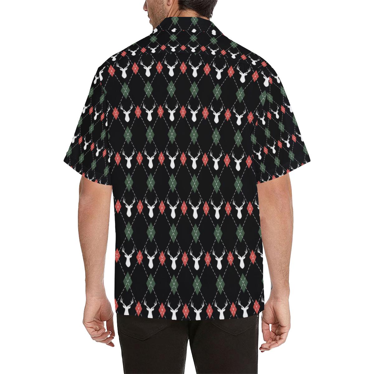 Deer Christmas New Year Pattern Argyle Mens All Over Print Hawaiian Shirt