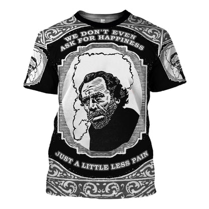 3D Tops Charles Bukowski Just A Little Less Pain Black And White Hawaiian Shirt