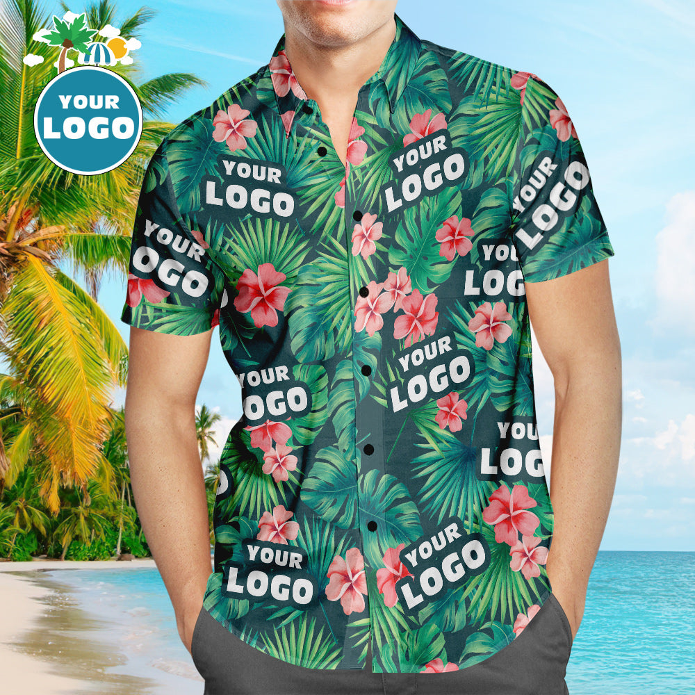 Custom Logo Hawaiian Shirts Red Flowers Design Personalised Aloha Beach Shirt For Men