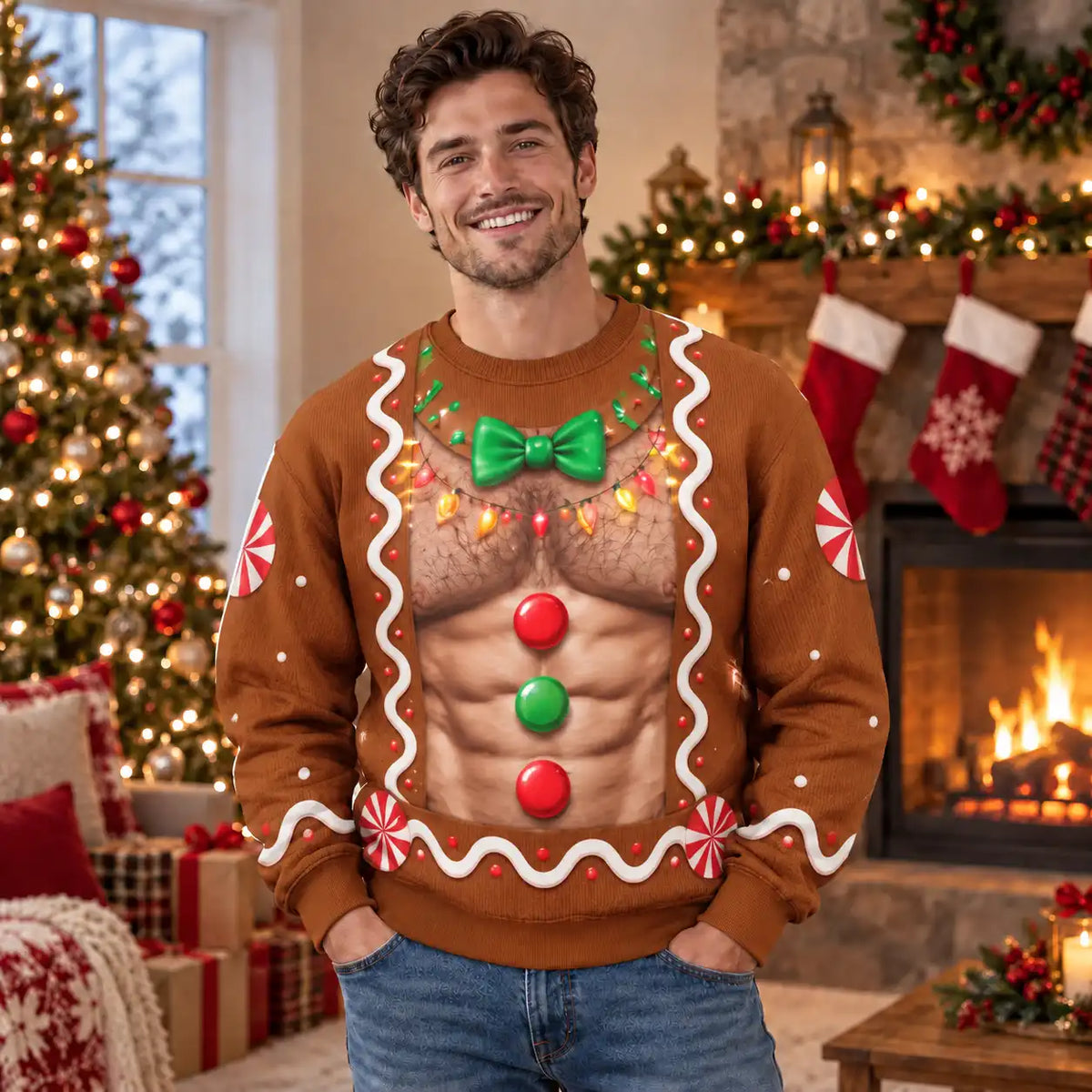 Hairy Chest Gingerbread Sweatshirt – Funny Christmas Candy Graphic 3D All Over Print Design