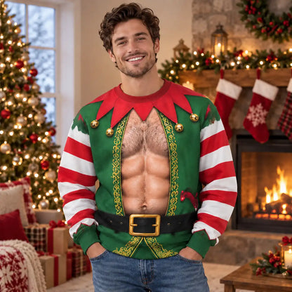 Hairy Chest Elf Sweatshirt – Funny Christmas Elf Costume 3D All Over Print Design
