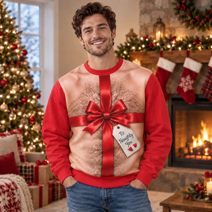 Hairy Chest Christmas Gift Sweatshirt – Funny Naughty Santa Graphic 3D All Over Print Design