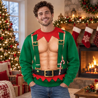 Hairy Chest Elf Sweatshirt – Funny Christmas Elf Costume 3D All Over Print Design