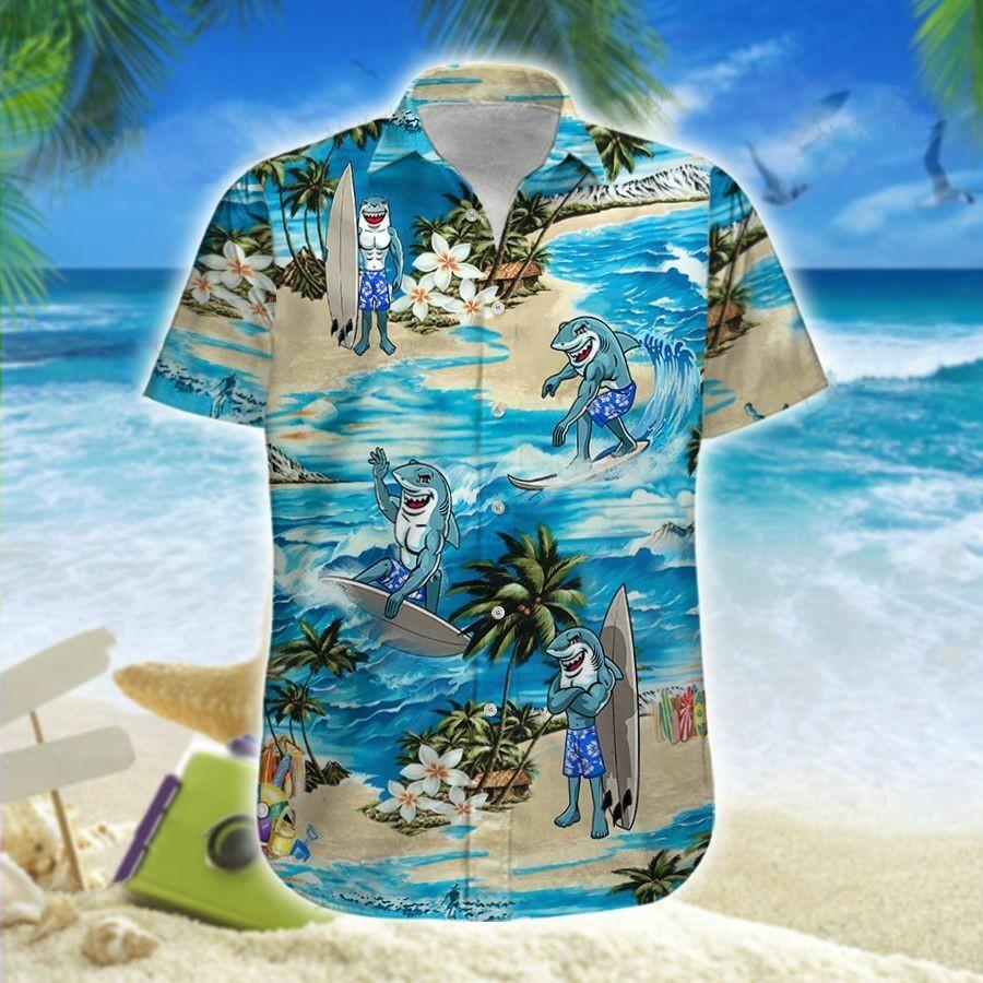 Hawaiian Aloha Shirts Sharks Surfing On The Beach