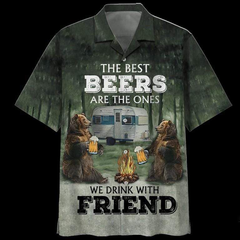 Hawaiian Aloha Shirts - Beach Shorts Bear Camping The Best Beers Drink With Friend