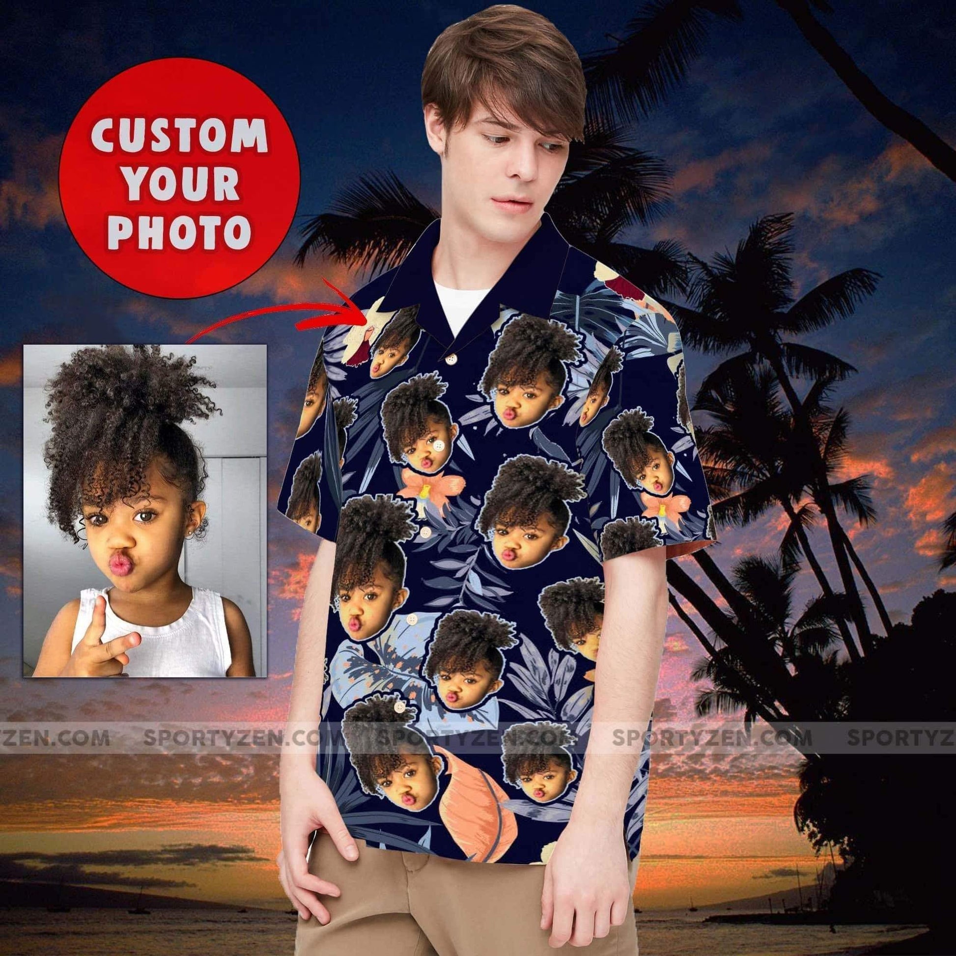 Customizable Personalized Your Own Photo Navy Leaf Unisex Hawaiian Aloha Shirts #DH