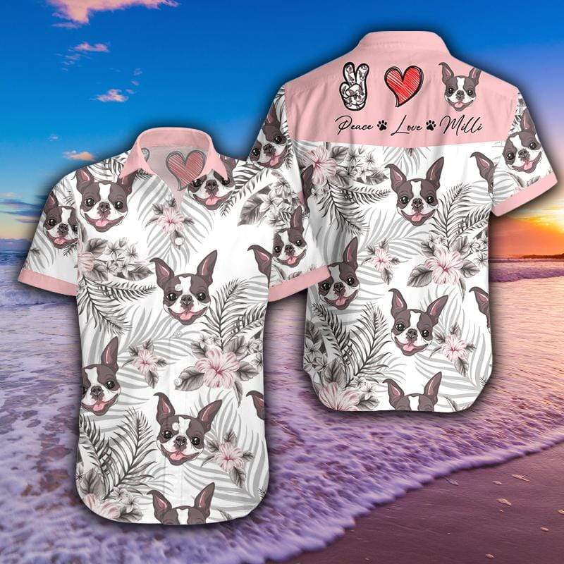 Personalized Peace Love Boston Terrier Custom Hawaiian Aloha Shirts #29421L