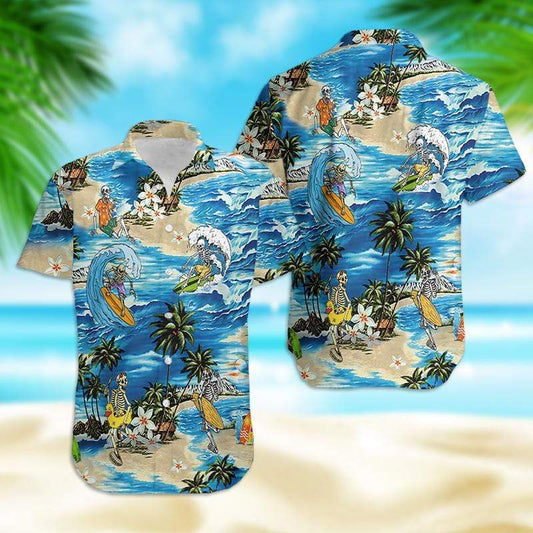 Skull Surfing Summer Vibe Tropical Hawaiian Aloha Shirts