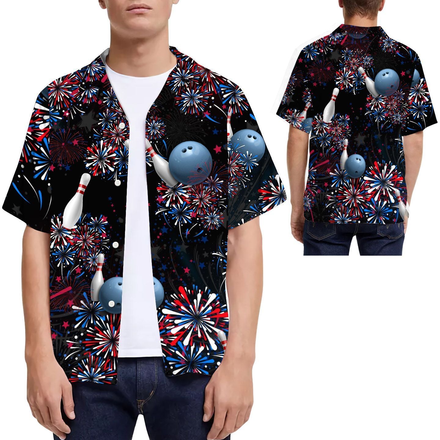 Bowling American Independence Day 4th Of July Fireworks Men Hawaiian Shirt, Summer Shirt, Beach Shirts