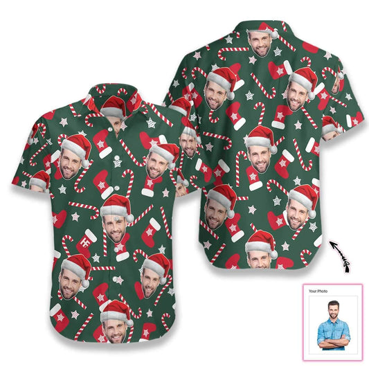 Personalized Custom Face Wear Santa Hat Christmas Hawaiian Aloha Shirts 