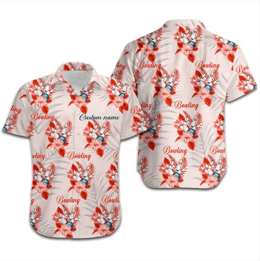 Custom Name Bowling Red Tropical Hawaiian Aloha Shirts