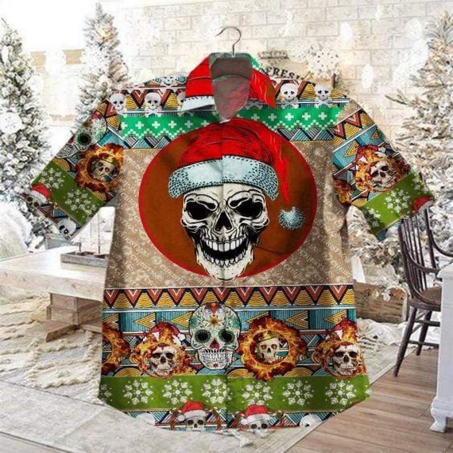 .Skull Santa Claws Mandala Christmas Hawaiian Aloha Shirts #H