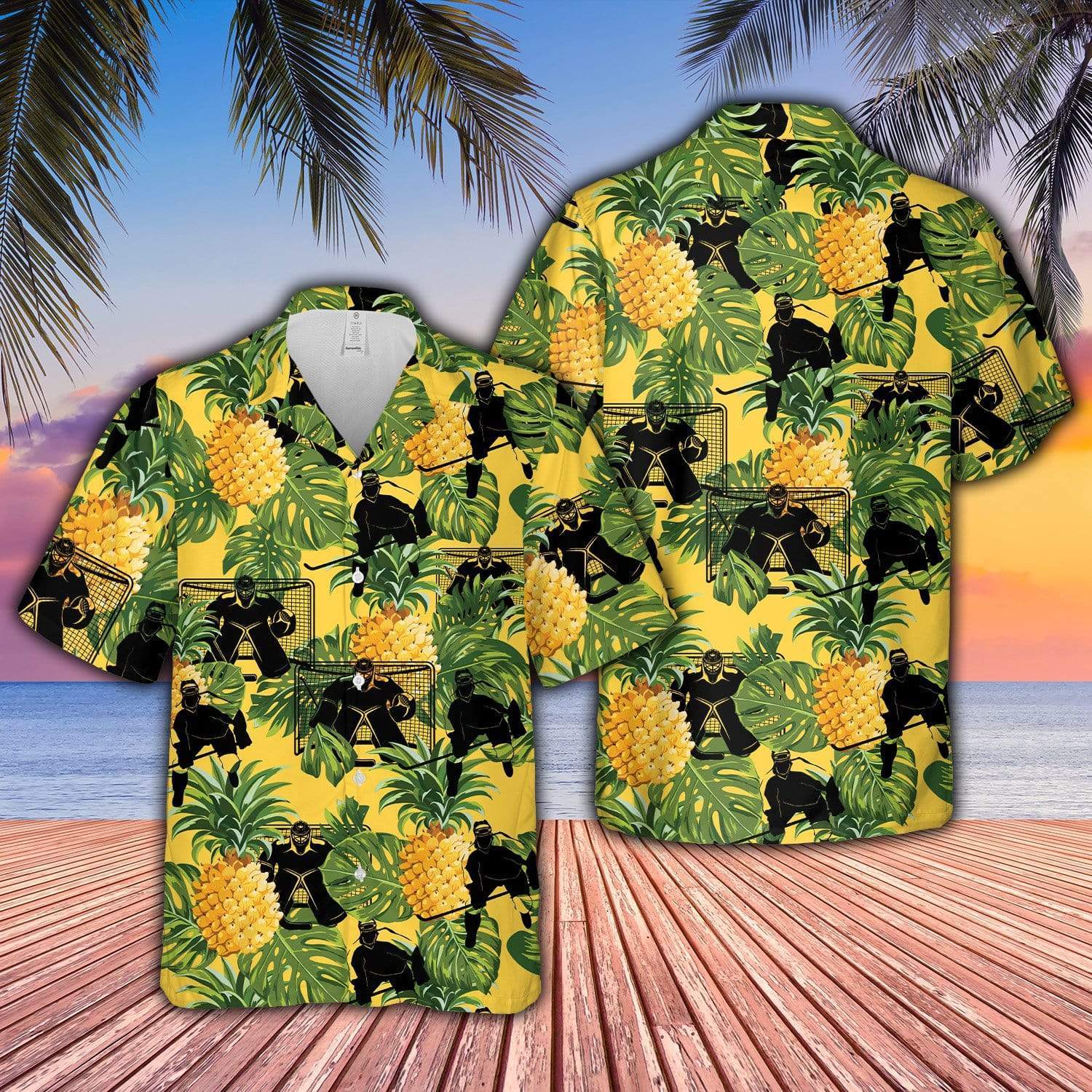 Hawaiian Aloha Shirts Ice Hockey Pineapple Tropical #190621V